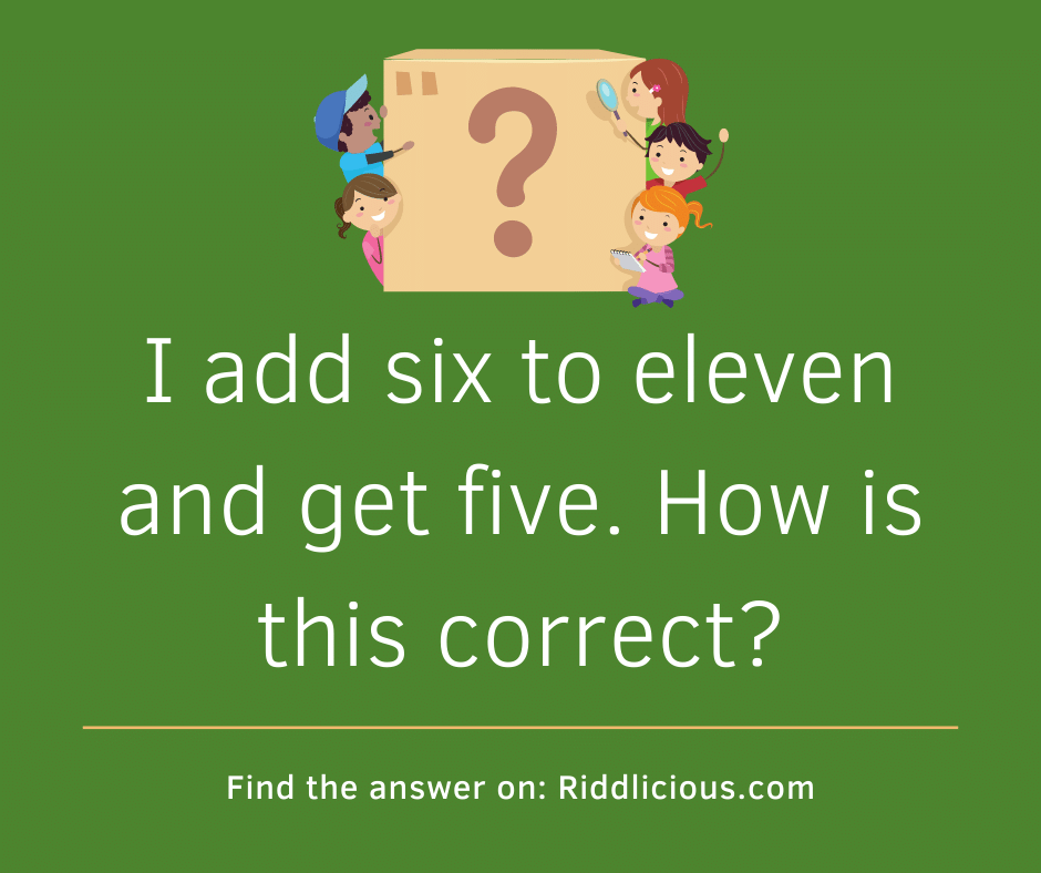 Riddle: I add six to eleven and get five. How is this correct?