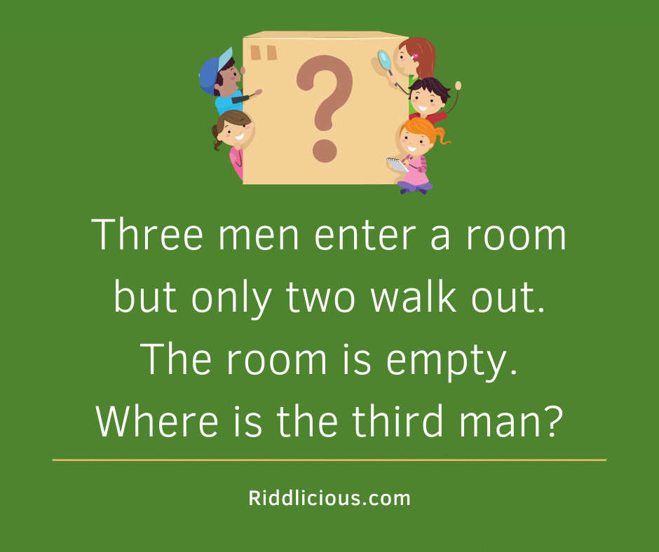 Riddle: Three men enter a room but only two walk out. The room is empty. Where is the third man?