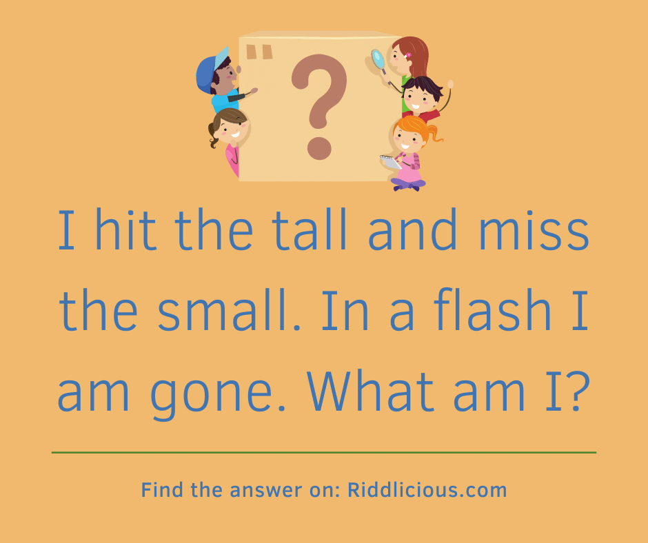 Riddle: I hit the tall and miss the small. In a flash I am gone. What am I?