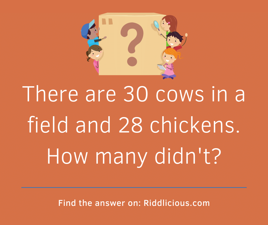 Riddle: There are 30 cows in a field and 28 chickens. How many didn't?