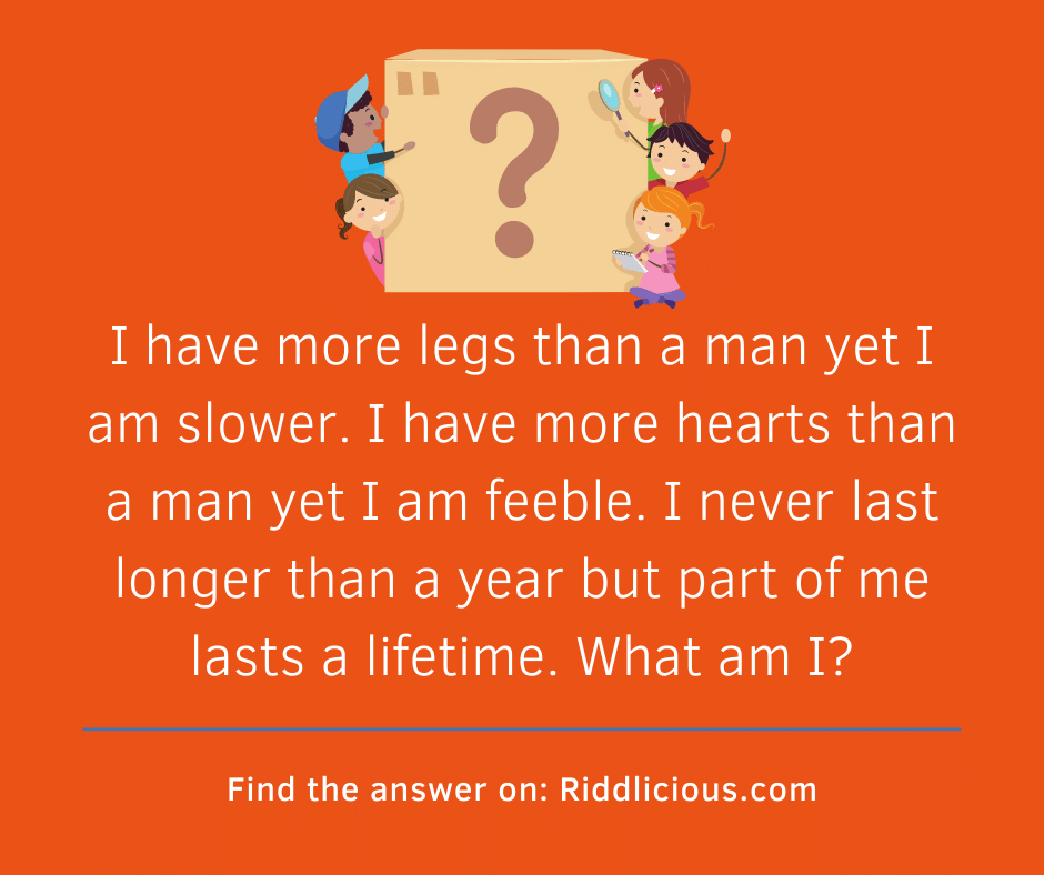 Riddle: I have more legs than a man yet I am slower ...