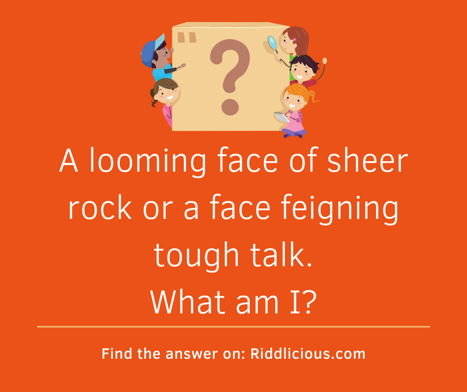 Riddle: A looming face of sheer rock or a face feigning tough talk. What am I?