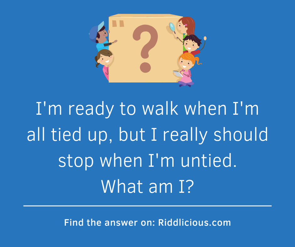 Riddle: I'm ready to walk when I'm all tied up, but I really should stop when I'm untied. What am I?