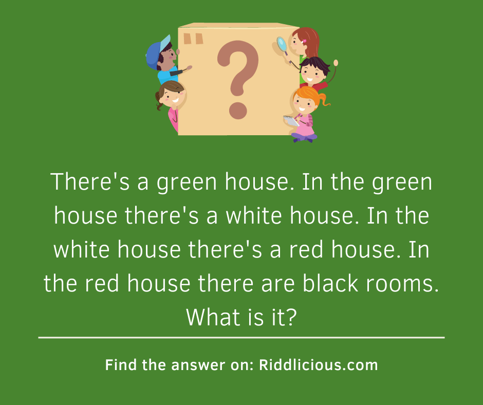 Riddle: There's a green house. In the green house there's a white house. In the white house there's a red house. In the red house there are black rooms. What is it?